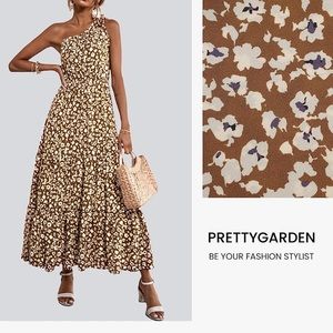 Pretty Garden Ditzy Floral One Shoulder Maxi Dress